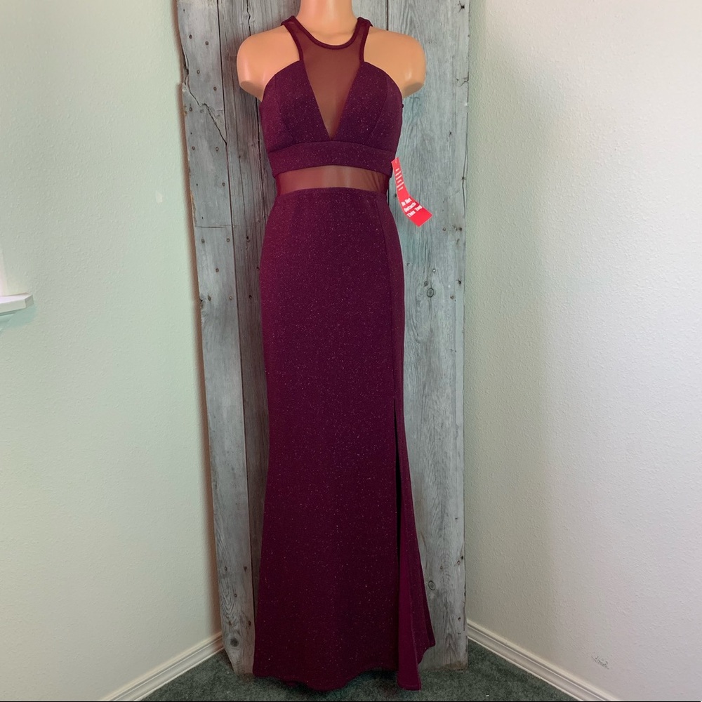 City Triangle Burgundy Sparkle Prom Long Dress. O